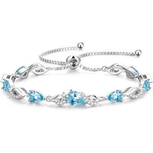 Teardrop Silver Birthstone Tennis Bracelet 9x7mm Gemstone - 03-Aquamarine